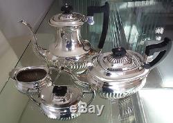 Gleaming Four Piece Vintage/antique Silver Plated Reeded Coffee/ Tea Set