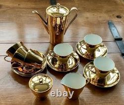 Gold Porcelain Coffee Set Bavarian 17 Pieces Vintage Retro 1940s Mid Century