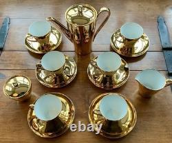 Gold Porcelain Coffee Set Bavarian 17 Pieces Vintage Retro 1940s Mid Century