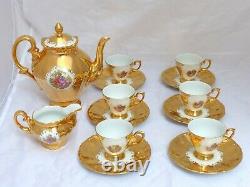 Gorgeous Romantic French Porcelain Enameled Gold Gilt Moka Coffee Demitasse Set