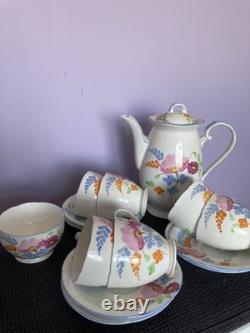Grafton Hand Painted Art Deco Bone China 14 Piece Coffee Set 1950, S Vgc