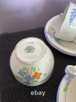 Grafton Hand Painted Art Deco Bone China 14 Piece Coffee Set 1950, S Vgc