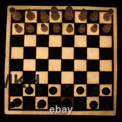 Green Marble Chess Board Set Inlay Vintage Carved Stone Pieces Coffee Table Top