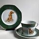 Hermes Cup & Saucer Dog Coffee Cup Tea Cup Plate 3set Rare Antique Vintage