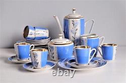 Hand Painted Espresso Set, Vintage Coffee Pot Set for 6, Demitasse Cups