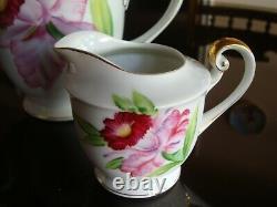 Hand Painted Japan Tea Coffee Set, Pot, Sugar, Creamer, 6 Cups, 6 Plates, Orchid