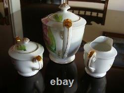 Hand Painted Japan Tea Coffee Set, Pot, Sugar, Creamer, 6 Cups, 6 Plates, Orchid