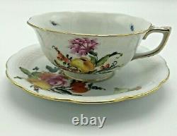 Herend Footed Cup and Saucer Set #734 Fruits & Flowers BFR Tea / Coffee Vintage
