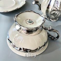 Hertel Jacob Sterling Silver Overlay Porcelain Tea/Coffee Set Art Deco Vintage