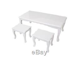 High Gloss White Coffee Table Set Of 3 Classic Vintage Design End Side Table