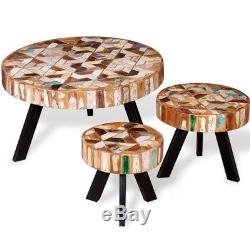 Industrial Coffee Table Vintage Retro Furniture Side End Metal Solid Wood Set 3