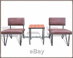 Industrial Furniture Set 2 Chair With Coffee Table Vintage Retro Seat Metal Leg