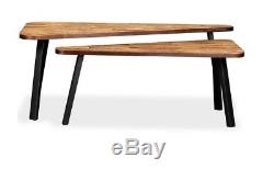 Industrial Style Coffee Table Set Of 2 Vintage Retro Furniture Wood Steel Legs