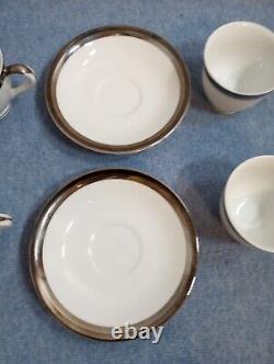 Japan Platinum Silver Set Of 4 Cups & Saucers white tea coffee vintage 1971