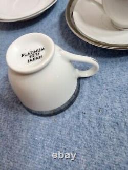 Japan Platinum Silver Set Of 4 Cups & Saucers white tea coffee vintage 1971