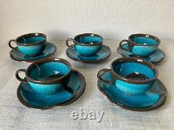 Japanese Vintage Akazu Ware from Seto Coffee Cups and Saucers Set of Five