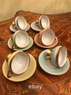 KPM Kopenhagen Porcelain Maleri 6 Cups and Saucers Set Vintage Pastel Coffee Set