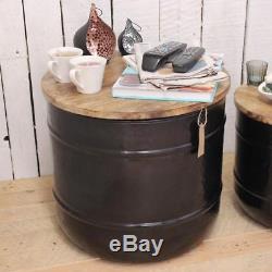 Kamet Set of 2 Storage Side Tables Barrel Shaped Industrial Vintage End Coffee