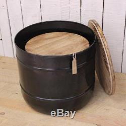 Kamet Set of 2 Storage Side Tables Barrel Shaped Industrial Vintage End Coffee
