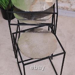 Karari Silver Metal Square Nest of Tables Set of 3 Side End Table Coffee