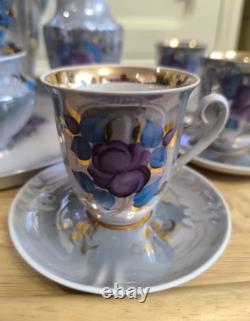 Korosten Porcelain Coffee Set Floral Design Vintage USSR