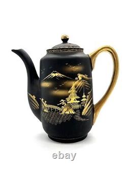 Koshida Japanese Hand Painted Coffee/Tea Set Black and Gold c. 1930
