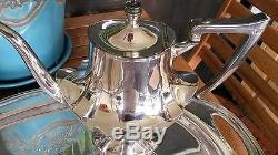 L. B. S. CO. Vtg. Nickel Silver Coffee&Tea Set WithCreamer, Sugar Bowl&Footed Tray22x14