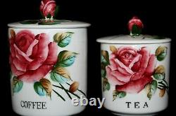 LK Vtg Lefton Americana Rose Canister Set Lovey MCM Flour Sugar Coffee Tea