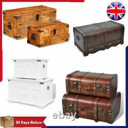 Large Vintage Wooden Treasure Chest Storage Box Trunk Brown Case Antique Table