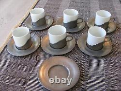 Limoges Espresso Set China & Etain / pewter holders and saucers