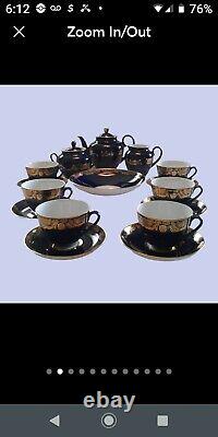 Lomonosov Vintage Russian Tea/Coffee Set Cobalt Blue RARE