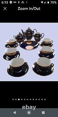 Lomonosov Vintage Russian Tea/Coffee Set Cobalt Blue RARE