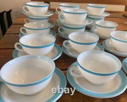 Lot Of 16 Retro Vintage Pyrex Saucer Plates Cup Set Turquoise Blue Milk Glass