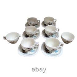 MCM Coffee Set Midwinter Riviera 14 Piece White Blue Black Porcelain Vintage VGC