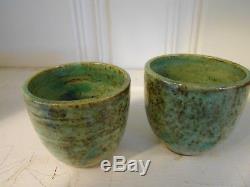 McCarty Pottery Coffee Cups Set of 2 Vintage Green Tea / turquoise glaze