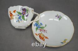 Meissen Hand Painted Flowers & Gold Entwined Handle Tea Cup & Saucer B