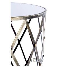 Metal Side Table Small Vintage Mirrored Glass Coffee End Industrial Tables Set