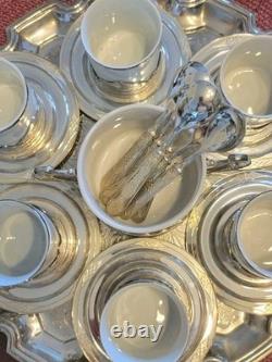 Mid-Century 28 Piece Silver-Plate & Porcelain Coffee Tray Set c1950 Italy