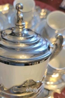 Mid-Century 28 Piece Silver-Plate & Porcelain Coffee Tray Set c1950 Italy