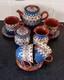 Mid Century Vintage 50s 60s Bulgarian Troyan Folk Art Pottery Coffee Set Tea Set