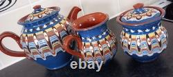 Mid Century Vintage 50s 60s Bulgarian Troyan Folk Art Pottery Coffee Set Tea Set
