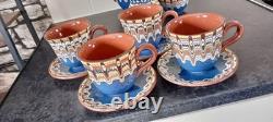 Mid Century Vintage 50s 60s Bulgarian Troyan Folk Art Pottery Coffee Set Tea Set