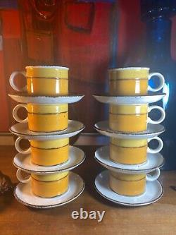Mid Century Vintage Stonehenge Midwinter Sun 8 Coffee Cups and 8 Saucers