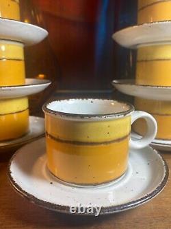 Mid Century Vintage Stonehenge Midwinter Sun 8 Coffee Cups and 8 Saucers