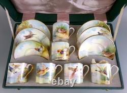 Minton Game Birds Coffee Set. Hand painted, signed. 6 x Cups/Cans & Saucers. VTG