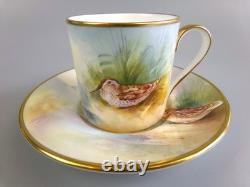 Minton Game Birds Coffee Set. Hand painted, signed. 6 x Cups/Cans & Saucers. VTG