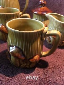 Mushroom Coffee/Tea Pot/Creamer/Sugar Set with Four Mugs VTG