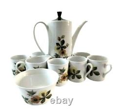 Myott Tahiti Flower Leaf Pattern Set Coffee Pot 6 x Mugs Milk & Sugar Bowl Rare