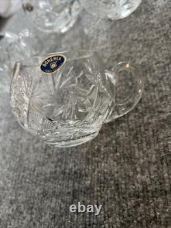 NEW Vintage BOHEMIAN CRYSTAL GLASS TEA/COFFEE SET of 4 Hand Cut Great Condition