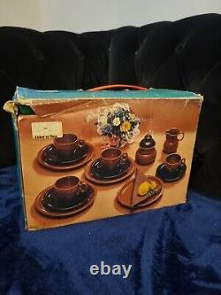 NEW Vintage Rustikales Keramik Kaffee Set Brown Mugs Coffe retro boxed germany